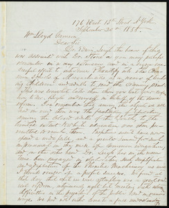 Letter from Stephen Pearl Andrews, 176 West 13th Street, N[ew] York, to William Lloyd Garrison, September 20th, 1855