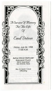 Funeral Program for Emil Dotson, July 24, 1998