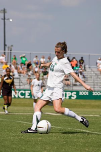 Danielle Herron preparing to kick the soccer ball