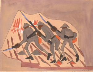 War Scene--Three Soldiers with Bayonnets