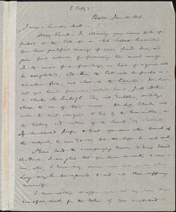 Thumbnail for Copy of letter from William Lloyd Garrison, Boston, [Mass.], to James Mott and Lucretia Mott, Jan. 10, 1848