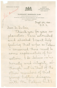 Letter from Helen Boardman to W. E. B. Du Bois