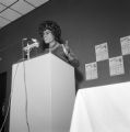 Shirley Chisholm speaking at a press conference at the University of South Alabama in Mobile during her presidential campaign.