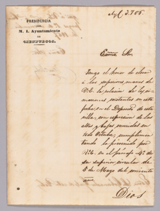 Cover letter regarding a runaway enslaved person in Cuba