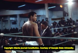 Muhammad Ali prepares to box Mayor Jackson of Atlanta for charity, 1975