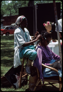 Atlanta, Georgia: 1988 West End Festival. Jamilah Shakir hair braiding