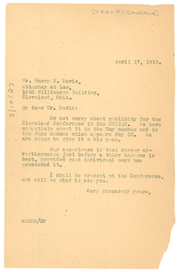 Letter from W. E. B. Du Bois to N.A.A.C.P. Cleveland Branch