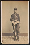 [Unidentified soldier of 15th Pennsylvania Cavalry Regiment in Union uniform with sword, cased revolver, and side knife]