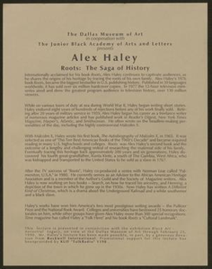 Flyer: Alex Haley - Roots: The Saga of History