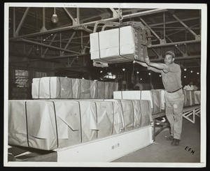 Johnnie Shands loading bales of chemical cotton at Hercules Hopewell plant