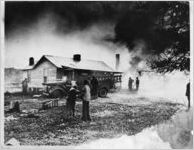 African American home set on fire by Ku Klux Klan, Georgia, February 28, 1949