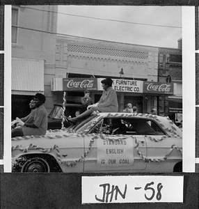 Photograph of African-American women on parade float, Wrightsville, Johnson County, Georgia, ca. 1965-1966