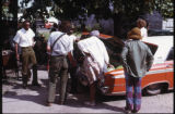 James "Son" Thomas, Pat Thomas, Ray Lum, Joe Cooper, William R. Ferris. Performance at Yale, American Folklife Festival in Washington, D.C., filming life in Leland, Miss., 1974.(Box 10 Ferris 034)