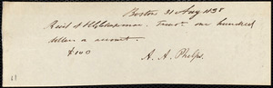 Receipt from Amos Augustus Phelps, Boston, to Henry Grafton Chapman, 31 Aug 1838