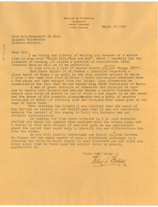 Letter from Arthur S. Fairchild to W. E. B. Du Bois