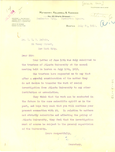 Letter from Mayberry, Hallowwell and Hammond to W. E. B. Du Bois