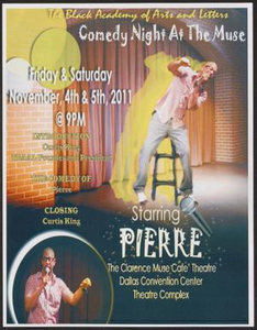 Flyer: Comedy Night at the Muse Starring Pierre