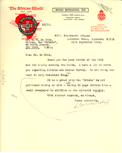 Letter from African World to W. E. B. Du Bois