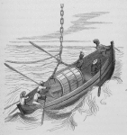 Six men on boat transporting sugar