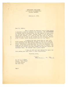 Letter from Spelman College to W. E. B. Du Bois