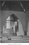 Interior of Weston Chapel. The ceiling and pews are of cypress. Arches add to the dignity