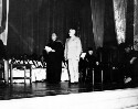 Commencement, Virginia State College (Preparing to award Certificate of Merit to the Virginia Statesmen in the Service) Standing: President L. H. Foster and Brigadier General George A. Horkan. Seated: Dr. J.M. Gandy, Dean J. H. Johnston, and Dr. Jackson Davis