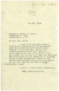 Thumbnail for Letter from W. E. B. Du Bois to United States Secretary of War