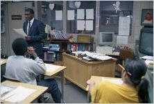 Poet, songwriter, and motivational speaker, Leonard Blount, discussing poetry to a group of youth offenders at the DeKalb Regional Youth Development Center, Decatur, Georgia, February 22, 1994.