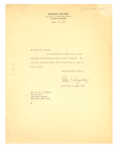 Letter from Spelman College to W. E. B. Du Bois