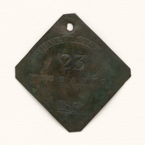 Charleston slave badge from 1850 for Mechanic No. 23