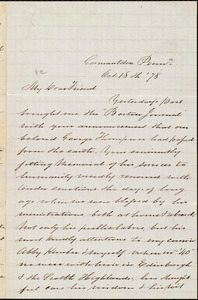 Letter from Sarah Pugh, Germantown, [Pa.], to William Lloyd Garrison, Oct[ober] 18th [18]78