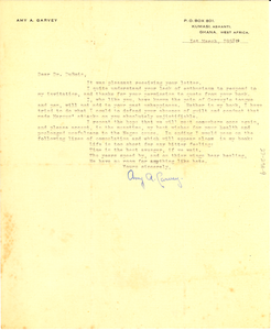 Letter from Amy A. Garvey to W. E. B. Du Bois