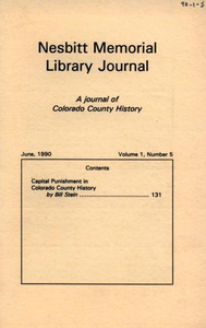 Nesbitt Memorial Library Journal, Volume 1, Number 5, June, 1990