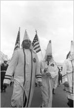 Klansmen in a parade during a Ku Klux Klan rally in Montgomery, Alabama.