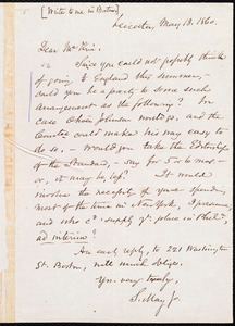 Letter from Samuel May, Jr., Leicester [Mass.], to James Miller M'Kim, May 13, 1860