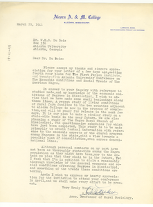 Letter from Alcorn Agricultural and Mechanical College to W. E. B. Du Bois