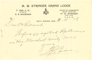 Thumbnail for Letter from G. S. Goodman to S. D. Redmond