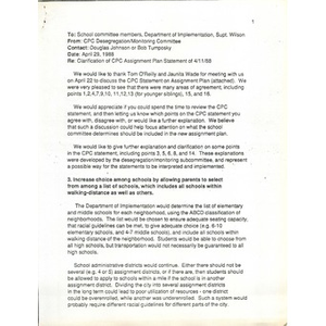 Thumbnail for Letter, clarification of CPC assignment plan statement of 4/11/88.