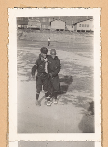 Photograph of two Boy Scouts in a three-legged race, Georgia