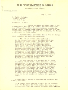 Letter from Mordecai W. Johnson to W. E. B. Du Bois