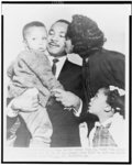 [Rev. Martin Luther King Jr. at airport with wife and children, Yolanda and Martin III, after being freed from prison, Chamblee, Georgia]