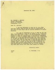 Correspondence between Dr. Meyer Bodansky, Dr. Carl Lovelace, and Dr. Joseph L. Johnson - October 14-November 12, 1940