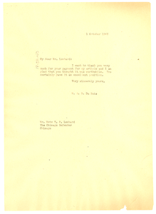 Letter from W. E. B. Du Bois to Metz T. P. Lochard