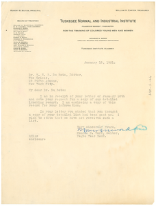 Letter from Tuskegee Institute to W. E. B. Du Bois