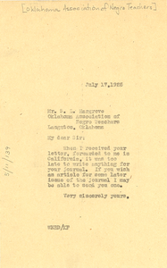 Letter from W. E. B. Du Bois to Oklahoma Association of Negro Teachers