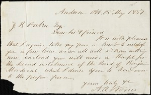 A.V. Norris, Anderson Court House, S.C., autograph note signed to Ziba B. Oakes, 18 May 1857