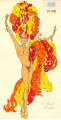 Thumbnail for Costume design drawing, Topless showgirl with red, orange, and yellow feathers, Las Vegas, June 5, 1980