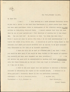 Thumbnail for Letter from Arthur Tappan, New York, [New York], to William Lloyd Garrison, 1831 October 12