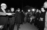 Sheriff Jim Clark and Wilson Baker facing C. T. Vivian and other civil rights demonstrators attempting a nighttime march from the George Washington Carver Homes neighborhood in Selma, Alabama, to the courthouse.