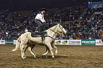 Two of the Westernaires, a Roman-style riding troupe, performing at the African-American Heritage Rodeo, one of the National Western Stock Show events in Denver, Colorado